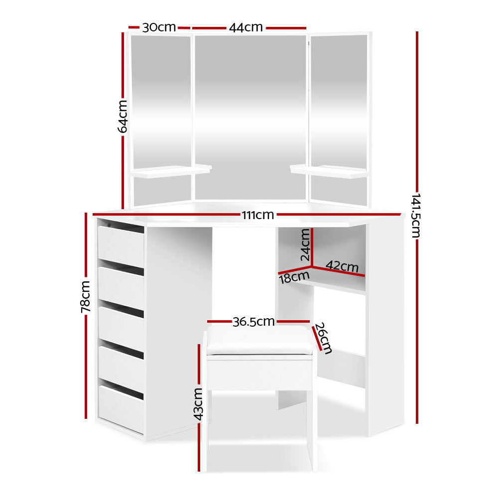 DSZ Product, feed-cond-new, feed-sl-DSZ Freight Payable, newArtiss Dressing Table Stool Set Corner 5 Drawers White - Premium Furniture > Bedroom > Dressing Vanity & Dressing Tables from Artiss ! Shop Online Buy Now at S & D's Value Store Family Business Best Customer ServiceDSZ Product, feed-cond-new, feed-sl-DSZ Freight Payable, new