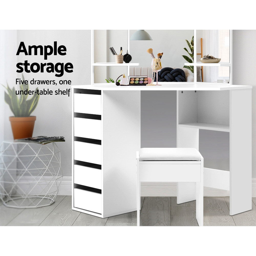 DSZ Product, feed-cond-new, feed-sl-DSZ Freight Payable, newArtiss Dressing Table Stool Set Corner 5 Drawers White - Premium Furniture > Bedroom > Dressing Vanity & Dressing Tables from Artiss ! Shop Online Buy Now at S & D's Value Store Family Business Best Customer ServiceDSZ Product, feed-cond-new, feed-sl-DSZ Freight Payable, new