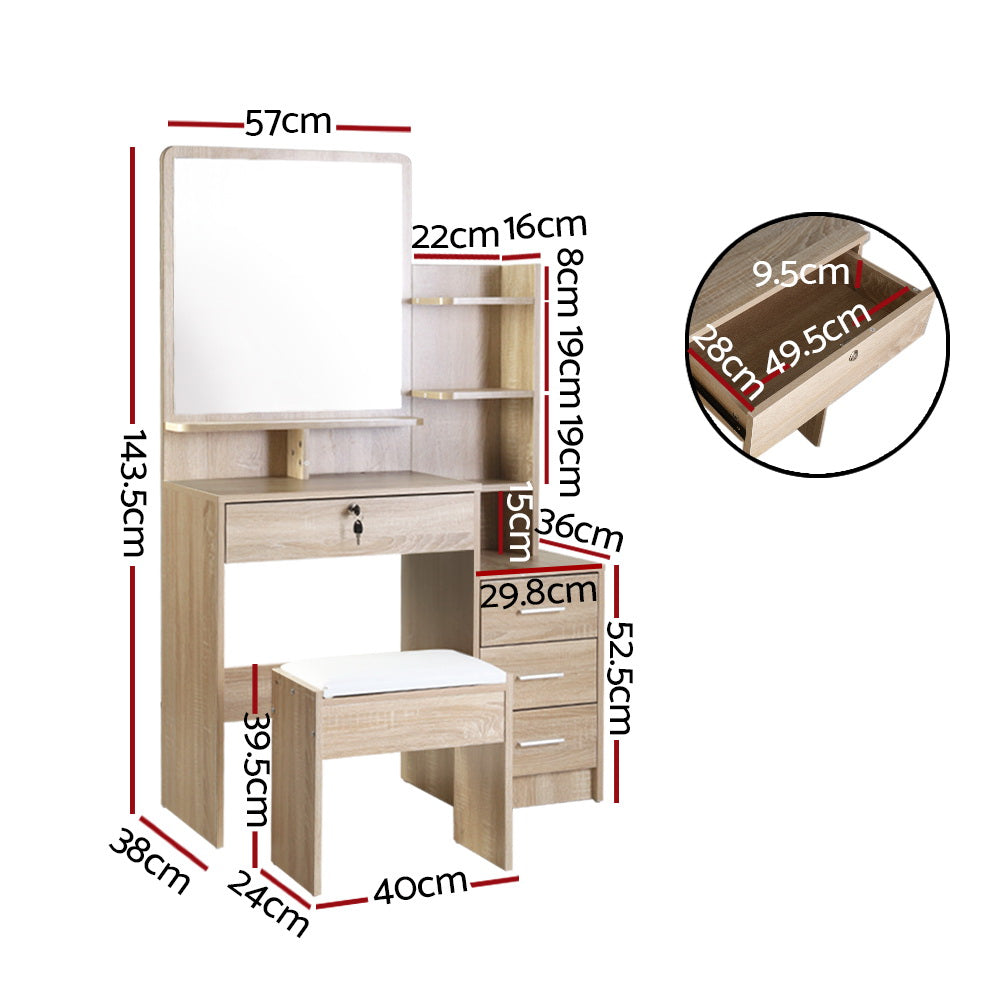 DSZ Product, feed-cond-new, feed-sl-DSZ Freight Payable, newArtiss Dressing Table Stool Set 4 Drawers Oak - Premium Furniture > Bedroom > Dressing Vanity & Dressing Tables from Artiss ! Shop Online Buy Now at S & D's Value Store Family Business Best Customer ServiceDSZ Product, feed-cond-new, feed-sl-DSZ Freight Payable, new