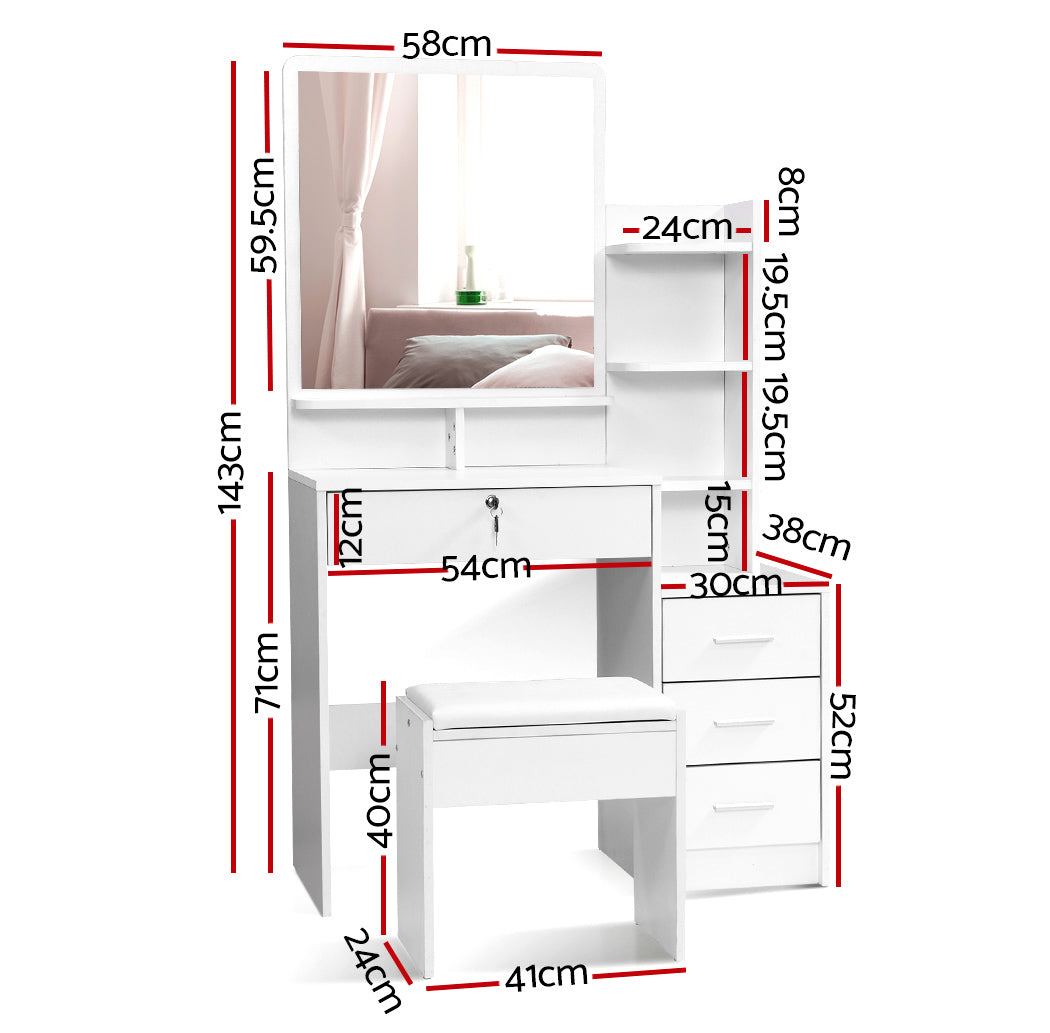 DSZ Product, feed-cond-new, feed-sl-DSZ Freight Payable, newArtiss Dressing Table Stool Set 4 Drawers White - Premium Furniture > Bedroom > Dressing Vanity & Dressing Tables from Artiss ! Shop Online Buy Now at S & D's Value Store Family Business Best Customer ServiceDSZ Product, feed-cond-new, feed-sl-DSZ Freight Payable, new