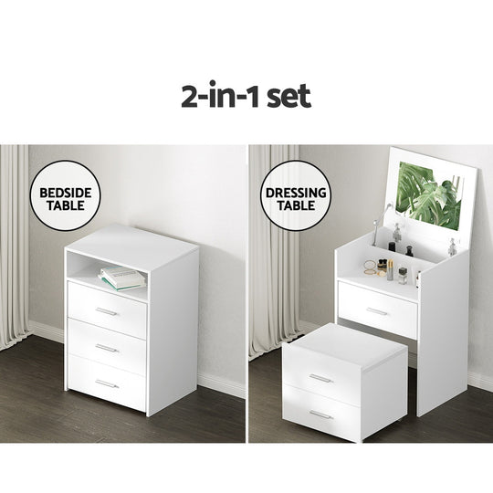 DSZ Product, feed-cond-new, feed-sl-DSZ Freight Payable, newArtiss 2 - In - 1 Dressing Table Stool Set Bedside Table White - Premium Furniture > Bedroom > Dressing Vanity & Dressing Tables from Artiss ! Shop Online Buy Now at S & D's Value Store Family Business Best Customer ServiceDSZ Product, feed-cond-new, feed-sl-DSZ Freight Payable, new