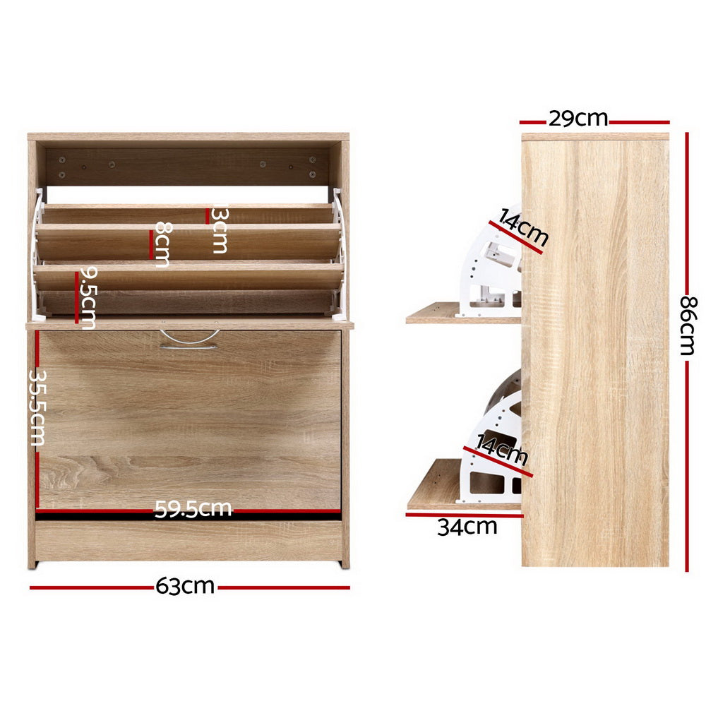 Dimensions of Artiss Shoe Rack Cabinet: 24 pairs, 3-tier design in wood, affordable and stylish home storage solution.