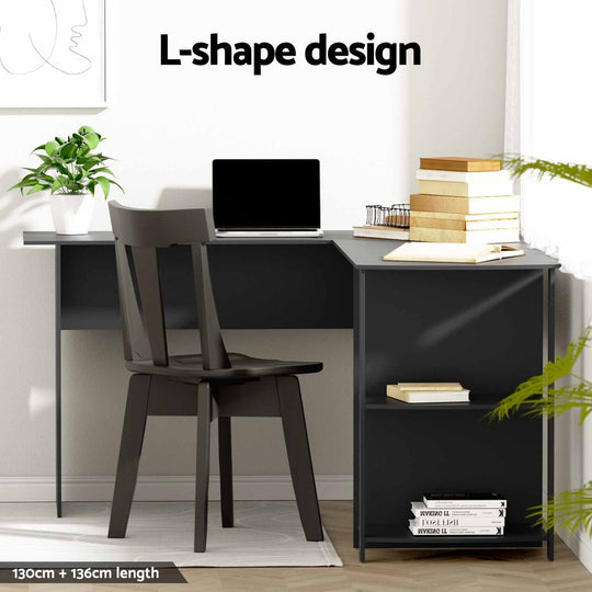 Artiss Computer Desk Shelf L - Shape Black 136Cm