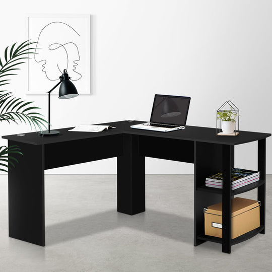 Artiss Computer Desk Shelf L - Shape Black 136Cm