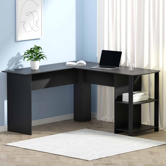 Artiss Computer Desk Shelf L - Shape Black 136Cm