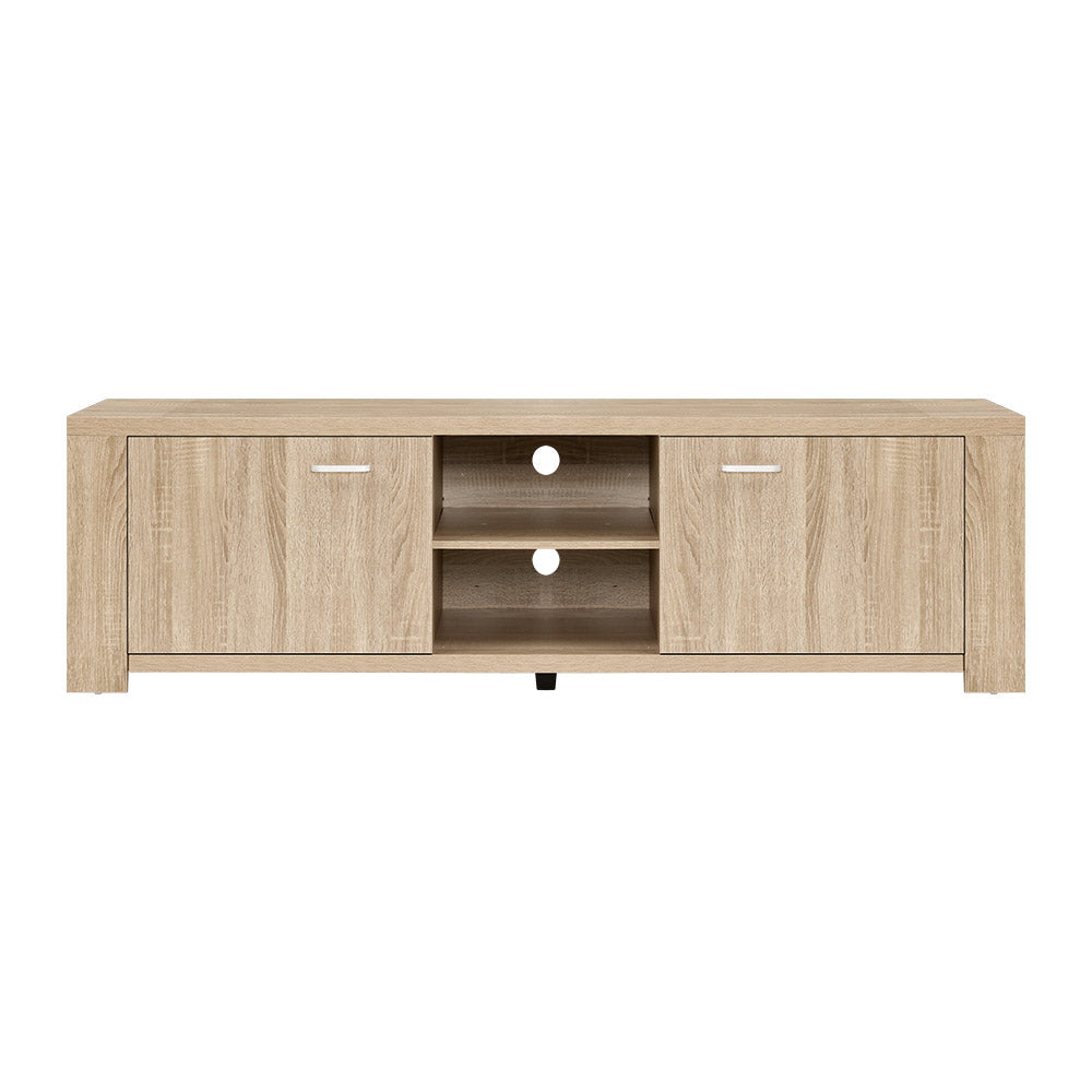 Artiss 160cm Pine Maxi TV cabinet in light wood finish, featuring two cabinet doors and open shelves for entertainment system.