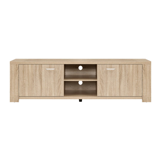 Artiss 160cm Pine Maxi TV cabinet in light wood finish, featuring two cabinet doors and open shelves for entertainment system.