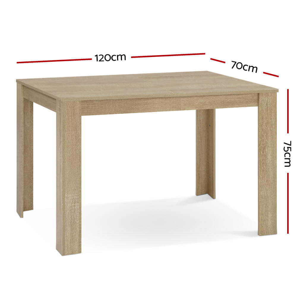 Artiss Dining Table Rectangular 4 Seater 120CM Oak Natu with dimensions 120cm length, 70cm width, and 75cm height