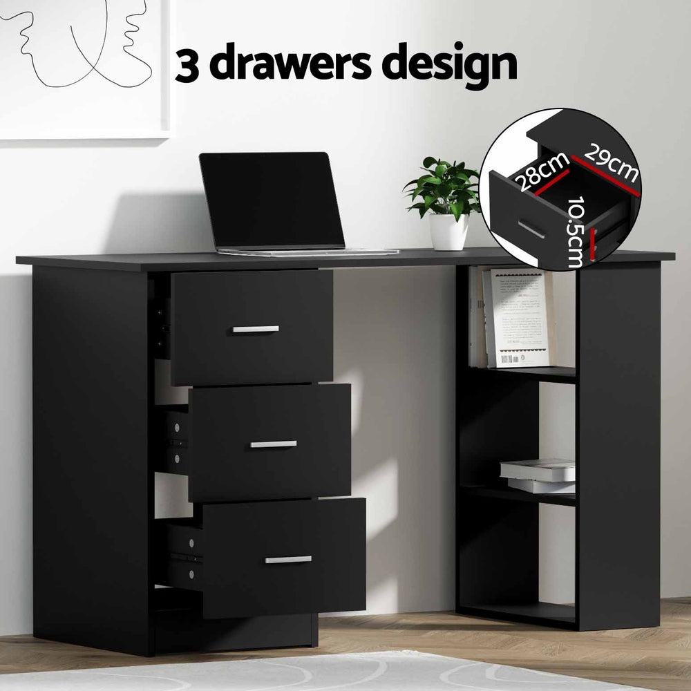 Artiss Computer Desk Drawer Shelf Cabinet Black 120Cm