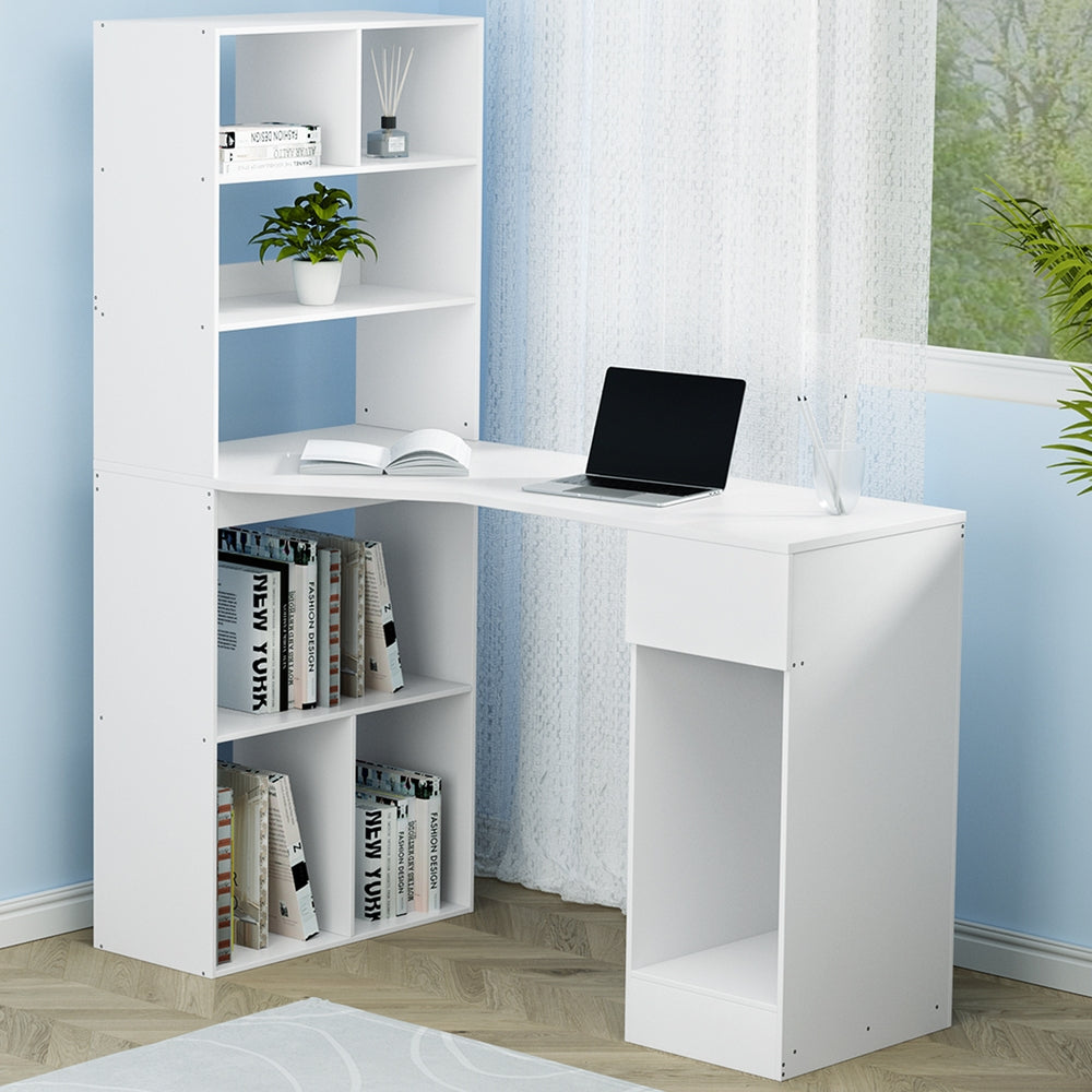 Artiss Computer Desk Bookshelf Drawer Cabinet White 120Cm