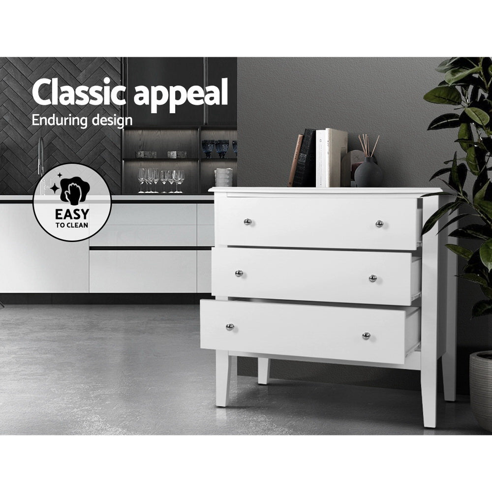 DSZ Product, feed-cond-new, feed-sl-DSZ Freight Payable, newArtiss 3 Chest Of Drawers - Brittany White - Premium Furniture > Bedroom > Dressers from Artiss ! Shop Online Buy Now at S & D's Value Store Family Business Best Customer ServiceDSZ Product, feed-cond-new, feed-sl-DSZ Freight Payable, new