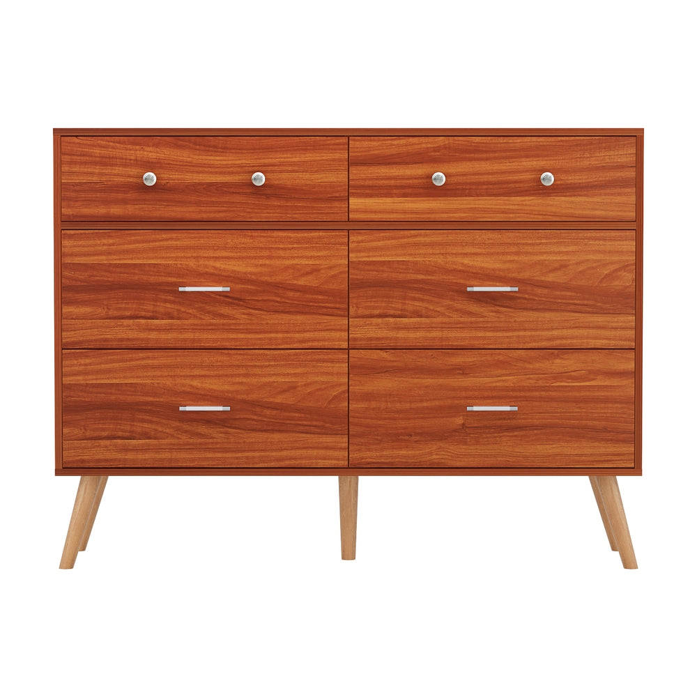 Artiss 6 Chest of Drawers in walnut finish, featuring 6 drawers and sleek metal handles, perfect for affordable bedroom storage.