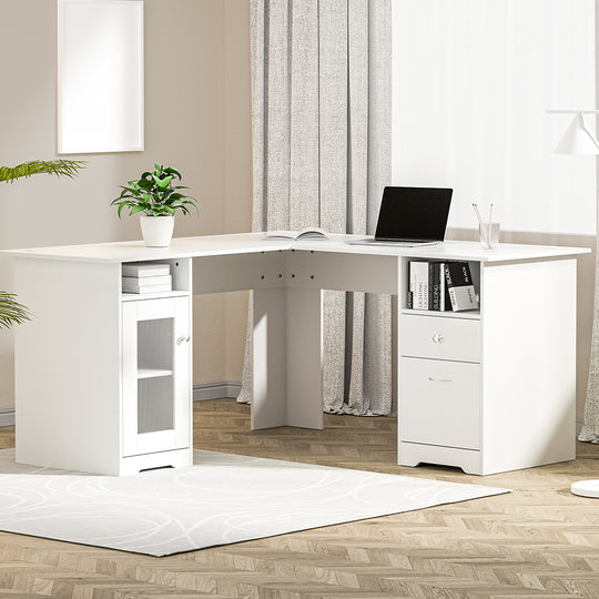 Artiss Computer Desk Shelf Cabinet L-Shape White 150CM