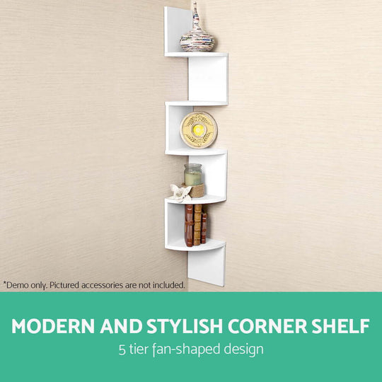 _label_, DSZ Product, feed-cond-new, feed-sl-free shipping, free-shipping, newArtiss Wall Shelf Corner Floating 5 - Tier White - Premium Furniture > Living Room > Side Tables from Artiss ! Shop Online Buy Now at S & D's Value Store Family Business Best Customer Service_label_, DSZ Product, feed-cond-new, feed-sl-free shipping, free-shipping, new