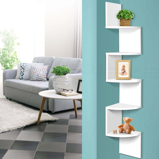 _label_, DSZ Product, feed-cond-new, feed-sl-free shipping, free-shipping, newArtiss Wall Shelf Corner Floating 5 - Tier White - Premium Furniture > Living Room > Side Tables from Artiss ! Shop Online Buy Now at S & D's Value Store Family Business Best Customer Service_label_, DSZ Product, feed-cond-new, feed-sl-free shipping, free-shipping, new