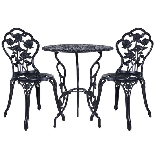 Gardeon 3PC Outdoor Bistro Set in rose black with two chairs and table, stylish and durable for any garden.