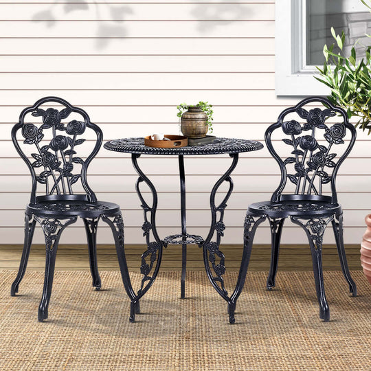 Gardeon 3PC outdoor bistro set with floral chairs and round table, perfect for affordable garden dining.