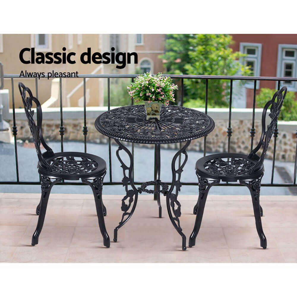 Gardeon 3PC outdoor bistro set with classic cast aluminum design, perfect for gardens and patios.