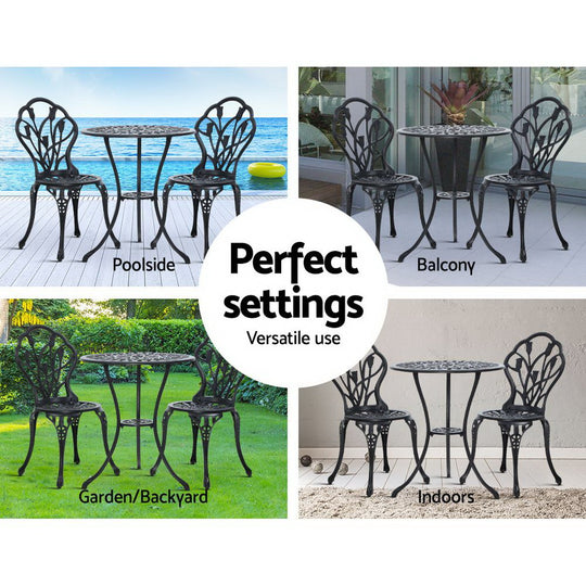 DSZ Product, feed-cond-new, feed-sl-DSZ Freight Payable, newGardeon 3Pc Outdoor Setting Bistro Set Chairs Table Cast Aluminum Patio Furniture Tulip Black - Premium Furniture > Outdoor > Outdoor Chairs from Gardeon ! Shop Online Buy Now at S & D's Value Store Family Business Best Customer ServiceDSZ Product, feed-cond-new, feed-sl-DSZ Freight Payable, new