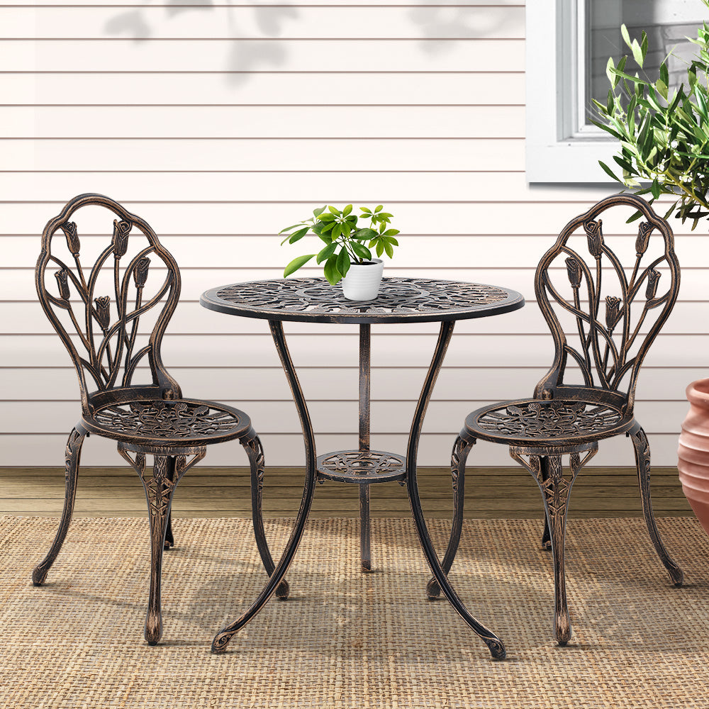 DSZ Product, feed-cond-new, feed-sl-DSZ Freight Payable, newGardeon 3Pc Outdoor Setting Bistro Set Chairs Table Cast Aluminum Patio Furniture Tulip Bronze - Premium Furniture > Outdoor > Outdoor Chairs from Gardeon ! Shop Online Buy Now at S & D's Value Store Family Business Best Customer ServiceDSZ Product, feed-cond-new, feed-sl-DSZ Freight Payable, new