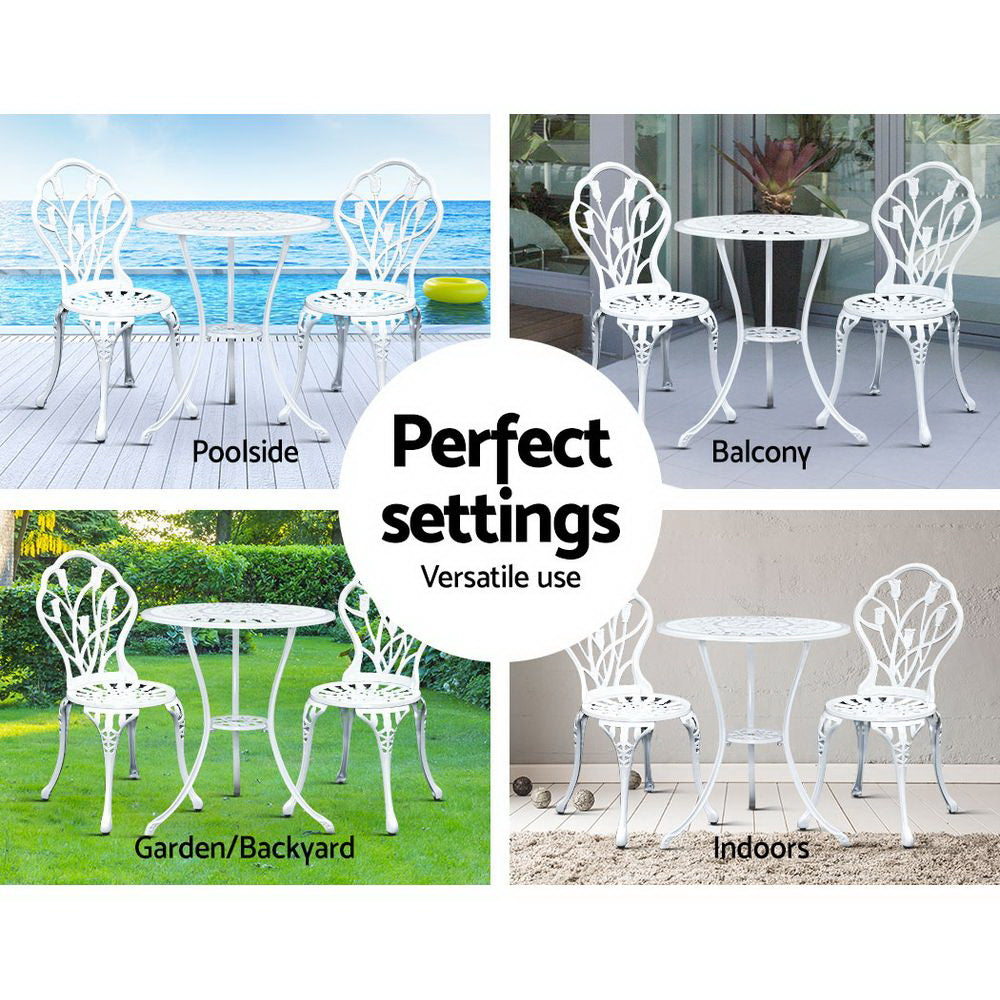 DSZ Product, feed-cond-new, feed-sl-DSZ Freight Payable, newGardeon 3Pc Outdoor Setting Bistro Set Chairs Table Cast Aluminum Patio Furniture Tulip White - Premium Furniture > Outdoor > Outdoor Chairs from Gardeon ! Shop Online Buy Now at S & D's Value Store Family Business Best Customer ServiceDSZ Product, feed-cond-new, feed-sl-DSZ Freight Payable, new