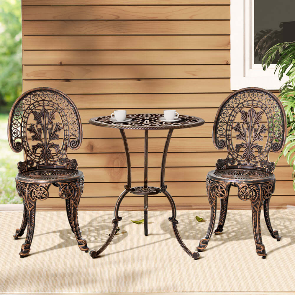 Gardeon 3PC Patio Bistro Set with two vintage chairs and a round table, perfect for affordable outdoor dining.