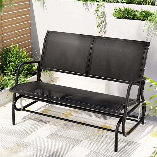 Gardeon black outdoor garden bench swing glider, affordable and quality 2 seater patio furniture for relaxation.