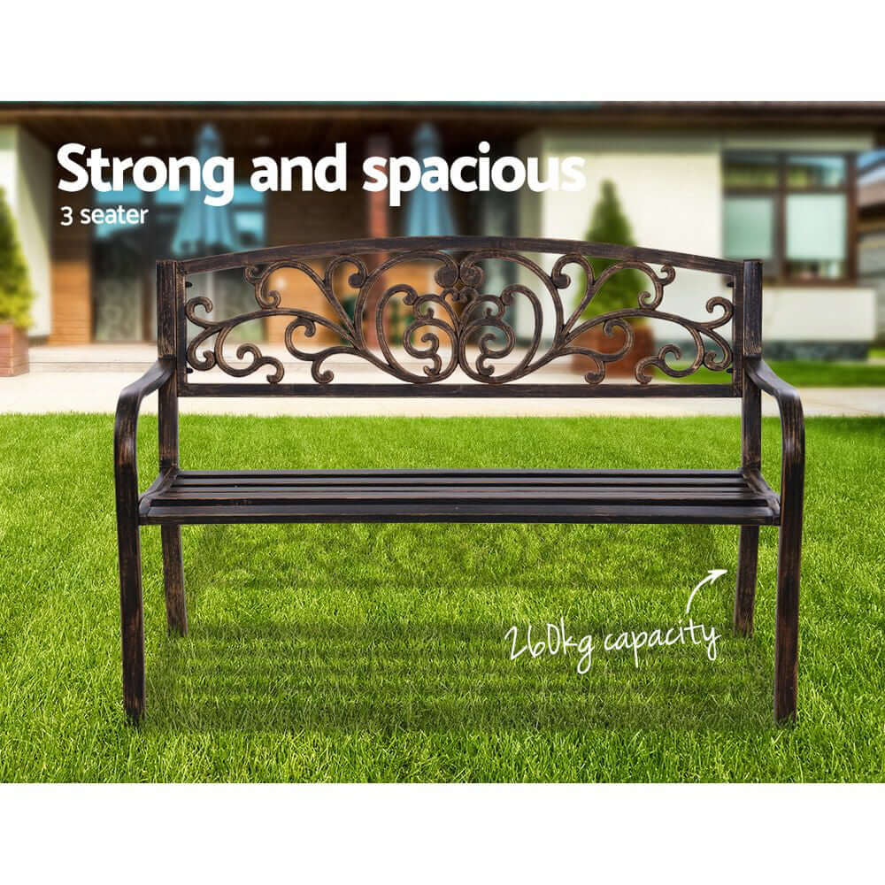 Gardeon 3-seater garden bench in bronze, strong and spacious outdoor furniture with vintage design.