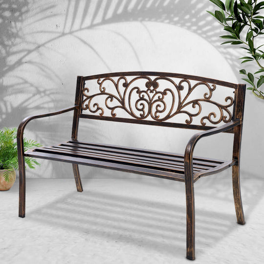 Gardeon bronze outdoor garden bench seat with vintage design, weather-resistant for stylish outdoor spaces.