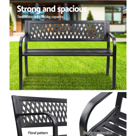 Gardeon outdoor garden bench seat showcasing strong, spacious design and floral pattern, ideal for any garden setting.