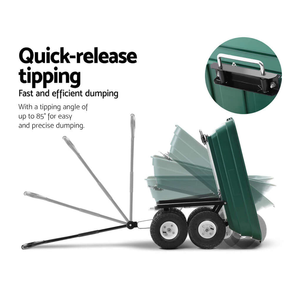 Gardeon Garden Cart with quick-release tipping for easy and efficient dumping up to 85 degrees.