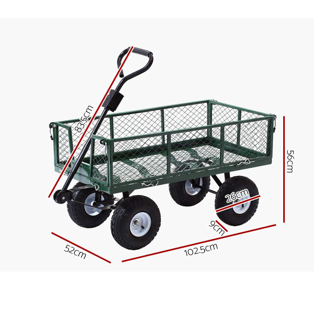 Gardeon Mesh Garden Steel Cart in green with dimensions, ideal for affordable DIY and quality storage solutions.