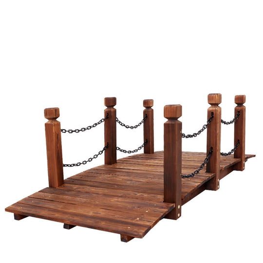 Gardeon wooden garden bridge 160cm with chains, perfect for rustic outdoor decor. Affordable and quality DIY addition.