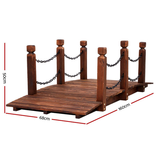 Gardeon wooden garden bridge outdoor decor measuring 160cm x 68cm x 50cm, ideal for creating rustic garden charm.