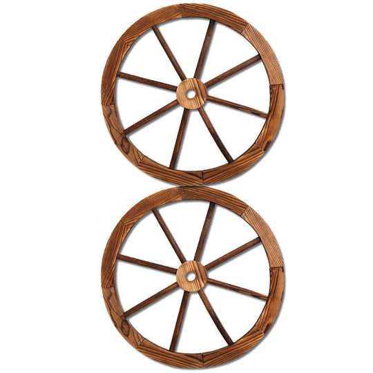 Affordable Gardeon wooden wagon wheels for rustic garden decor, weather-treated for indoor and outdoor use.