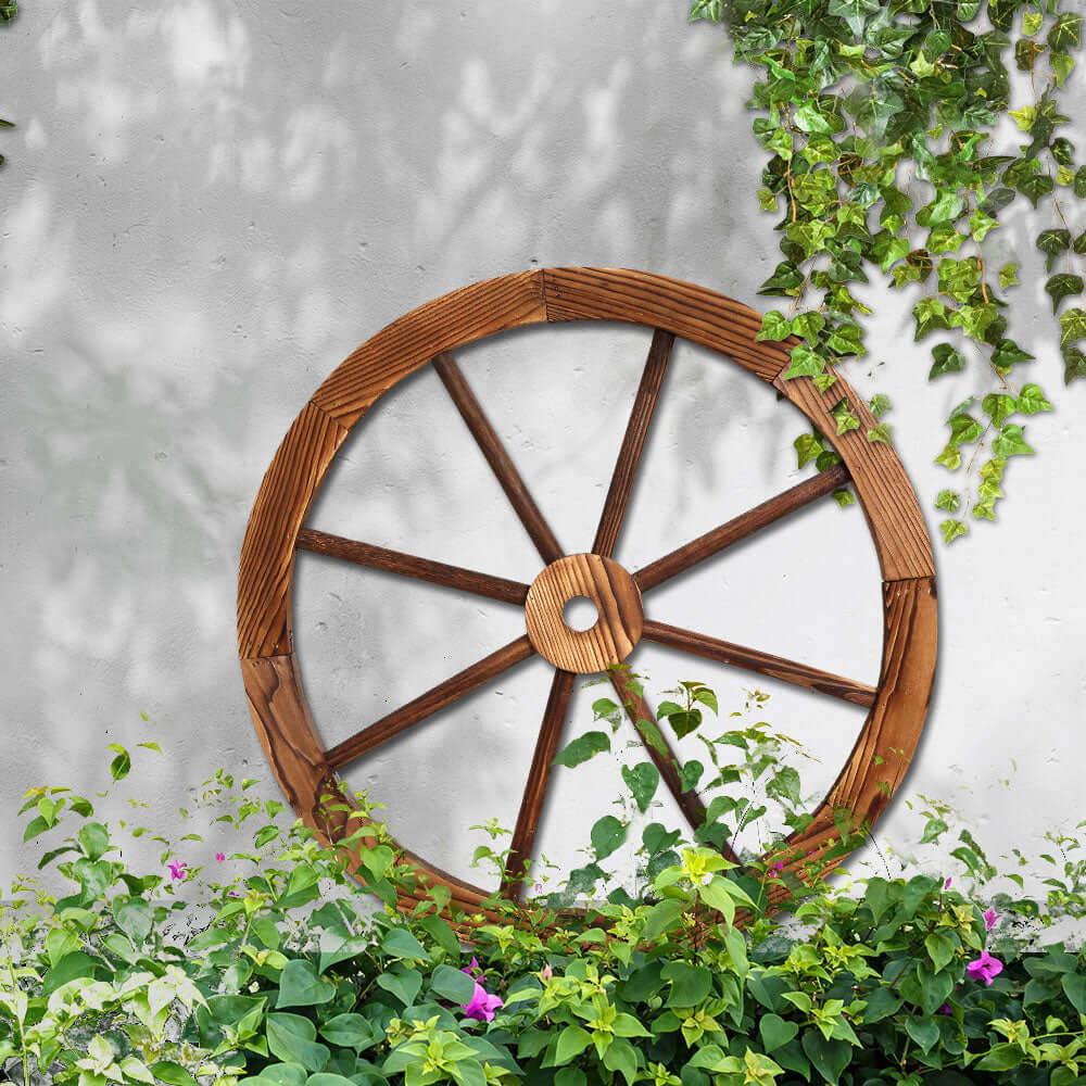 Gardeon Wooden Wagon Wheel outdoor decor, affordable rustic garden ornament with quality fir wood finish.