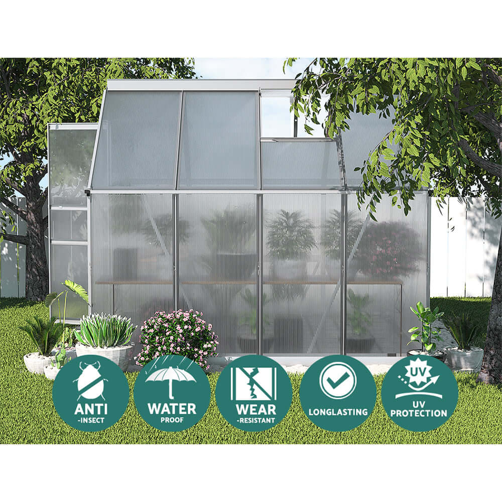 دفيئة Greenfingers Greenhouse من الألومنيوم، حظيرة حديقة من البولي كربونات 2.4 × 1.9 متر