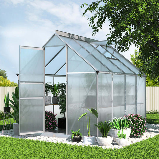 دفيئة Greenfingers Greenhouse من الألومنيوم، حظيرة حديقة من البولي كربونات 2.4 × 1.9 متر