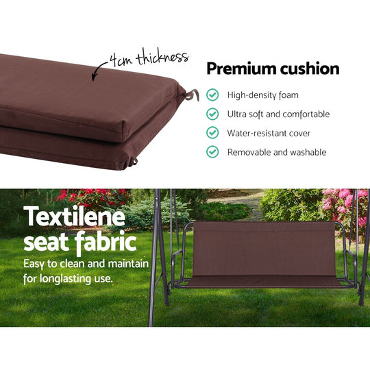 DSZ Product, feed-cond-new, feed-sl-DSZ Freight Payable, newGardeon Outdoor Swing Chair Garden Bench Furniture Canopy 3 Seater Brown - Premium Furniture > Outdoor > Outdoor Chairs from Gardeon ! Shop Online Buy Now at S & D's Value Store Family Business Best Customer ServiceDSZ Product, feed-cond-new, feed-sl-DSZ Freight Payable, new