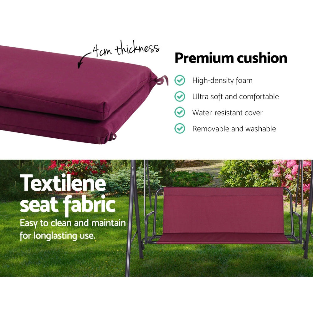 DSZ Product, feed-cond-new, feed-sl-DSZ Freight Payable, newGardeon Outdoor Swing Chair Garden Bench Furniture Canopy 3 Seater Wine Red - Premium Furniture > Outdoor > Outdoor Chairs from Gardeon ! Shop Online Buy Now at S & D's Value Store Family Business Best Customer ServiceDSZ Product, feed-cond-new, feed-sl-DSZ Freight Payable, new