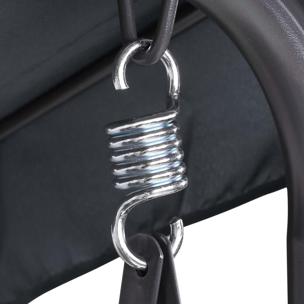 Close-up of Gardeon swing chair spring connection, showcasing durable metal parts for quality support and comfort.