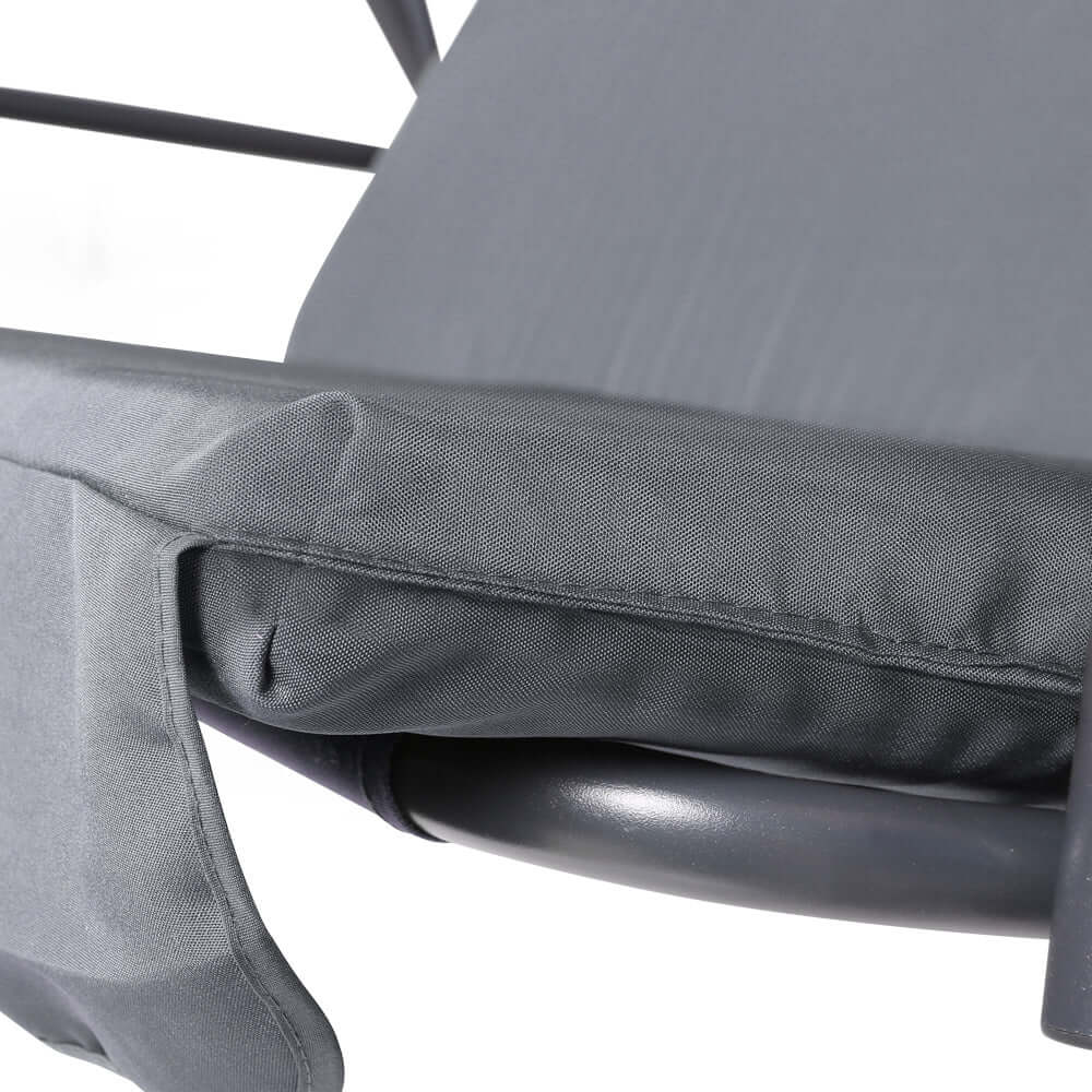 Close-up of the padded cushion on the Gardeon outdoor swing chair, highlighting its quality and comfort features.