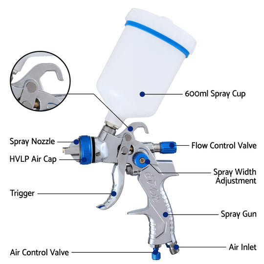 Giantz Spray Gun Paint Gun HVLP Gravity Feed 1.4mm 1.7mm 2.0mm Nozzles Included