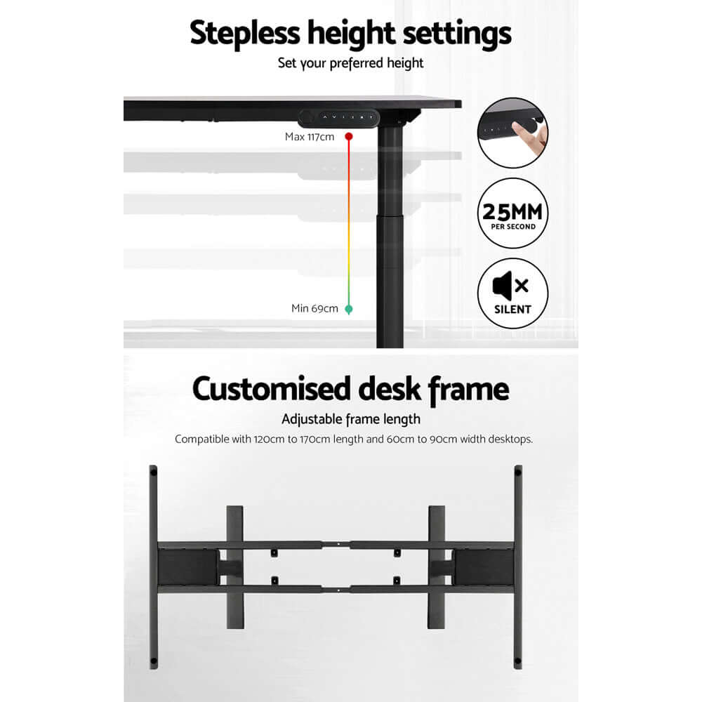 Artiss Standing Desk Frame Only Dual Motor Motorised Adjustable 125KG Load Black