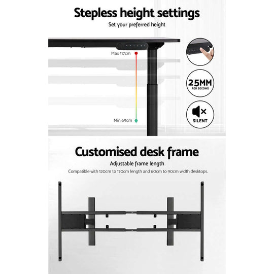 Artiss Standing Desk Frame Only Dual Motor Motorised Adjustable 125KG Load Black