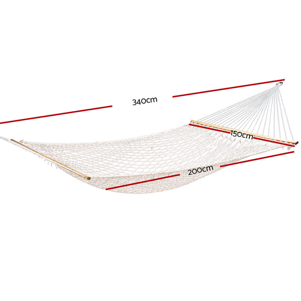 Gardeon 2-person hammock bed with dimensions 340cm x 200cm, perfect for outdoor relaxation or camping.