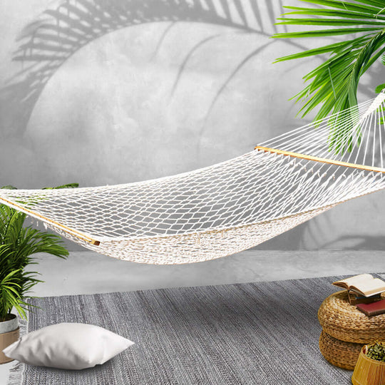 Gardeon outdoor hammock bed for two, affordable luxury for camping or relaxation, perfect for garden or beach use.