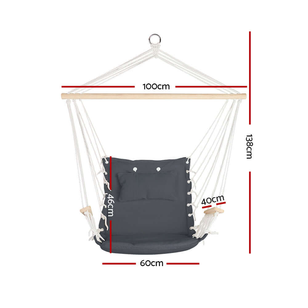 Gardeon Hammock Chair เปลญวนแบบแขวนพร้อมที่วางแขนสำหรับตั้งแคมป์ สีเทา 