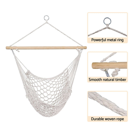 Gardeon Hammock Chair Outdoor Hanging Camping Mesh Indoor Cream