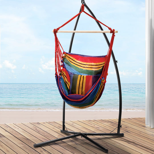 DSZ Product, feed-cond-new, feed-sl-DSZ Freight Payable, newGardeon Hammock Chair Outdoor Camping Hanging With Steel Stand Rainbow - Premium Furniture > Outdoor > Outdoor Chairs from Gardeon ! Shop Online Buy Now at S & D's Value Store Family Business Best Customer ServiceDSZ Product, feed-cond-new, feed-sl-DSZ Freight Payable, new